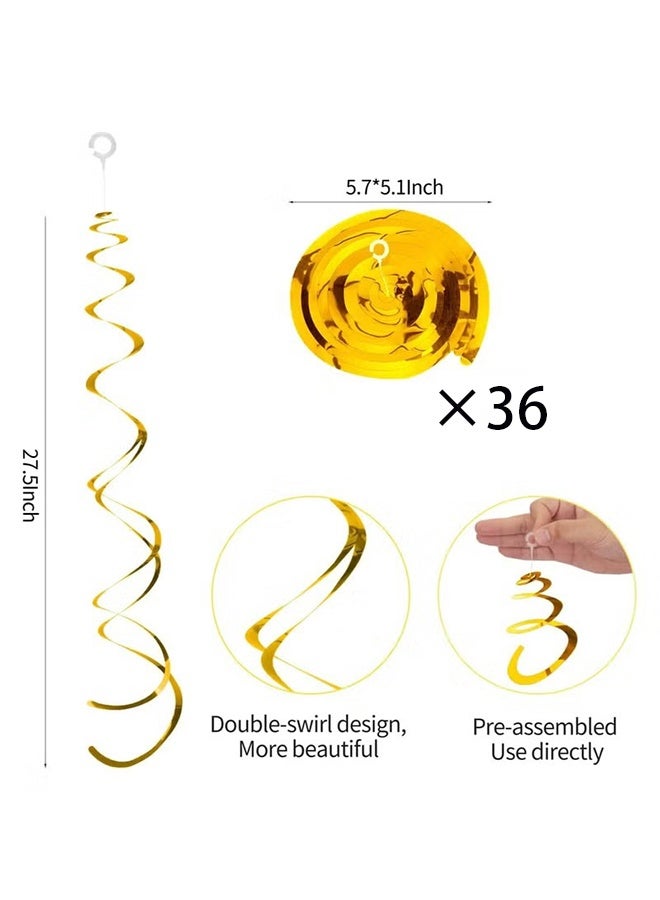 Party Swirl Decorations, 36Pcs Foil Swirl Hanging Decoration Plastic Streamer for Ceiling, Whirls Decorations for Birthday Wedding Anniversary Party Decorations, Metallic Hanging Swirl - Image 2